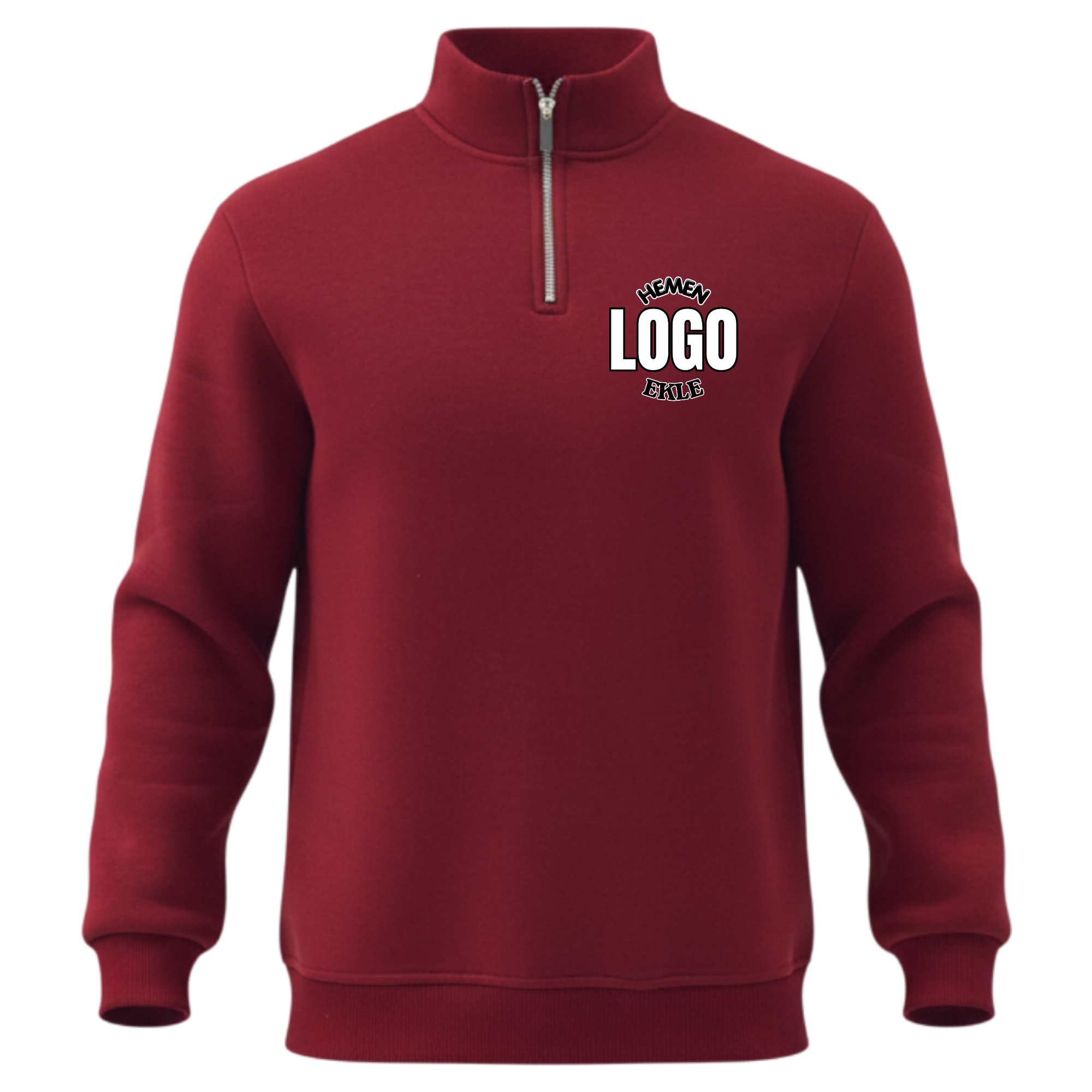 BORDO Yarım Fermuar Sweatshirt (Bordo) - Görsel 1