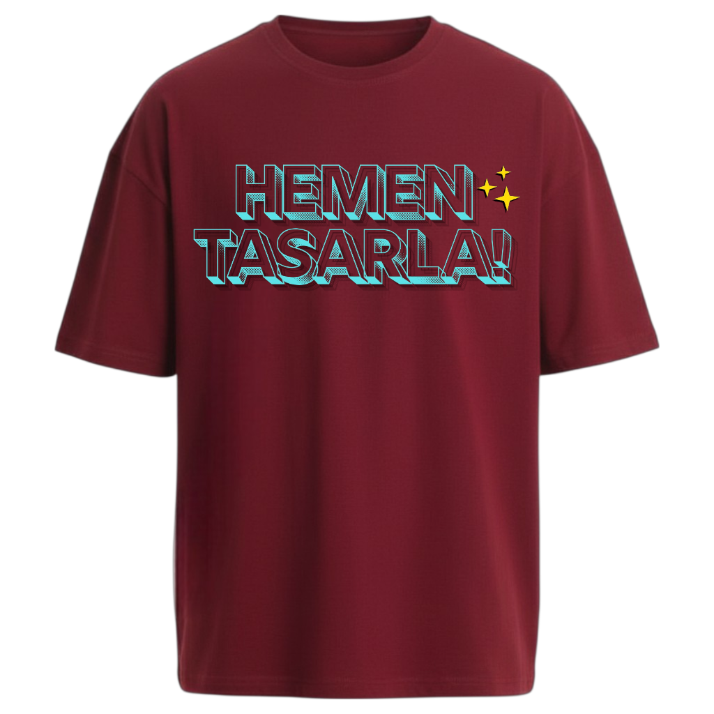 bordo Oversize Tişört -Bordo - Görsel 1